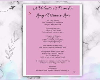 Long Distance Valentine's Day Love Poem | For Him or Her | Printable Poetry Wall Art