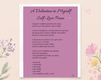 Valentine's Day Self-Love Poem | A Valentine to Myself | Printable Poetry Wall Art