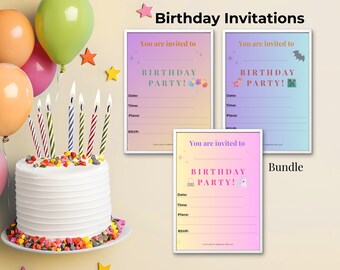 Birthday Invitation Trio - Instant Download, 3 Designs