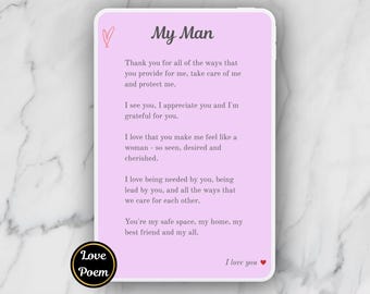 To My Husband Love Poem Print - 1st Anniversary Gift for Him - Appreciation Poem
