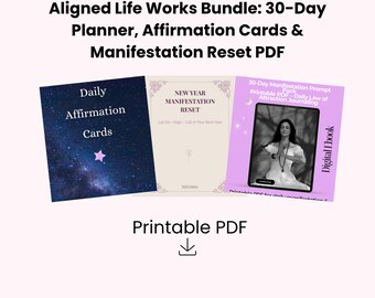 New Year Manifestation Reset Bundle - Planner, 25 Affirmation Cards & Self Growth PDF