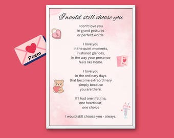 Valentine's Day Heartfelt Gift for Her or Him - Printable Poetry Wall Art