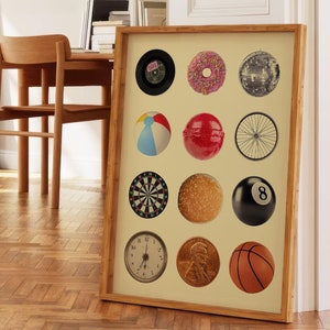 Vintage Retro Print, Trendy Wall Art, Retro Collage Wall Art, Trendy Dorm Decor, 8 Ball Print, Vintage Pool Ball Poster, Bar Cart decor
