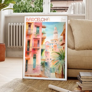Barcelona City Watercolor Poster - Barcelona Travel Art - Spain Wall Decor - European Travel Art Print-Pastel Colors Travel Art Poster