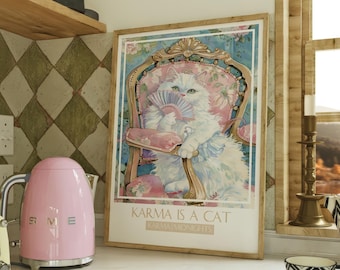 Karma Is A Cat Song Poster Watercolor Wall Art Subtle Song Print Watercolor Painting Funny Cat Print Gift For Music Fans