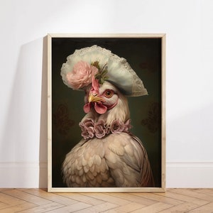 Mrs. Huhn Huhn Portrait, Geschenk für Tierliebhaber, Renaissance Tier Portrait, Lustiges Huhn Kunstdruck, Einzigartiges Poster Geschenk