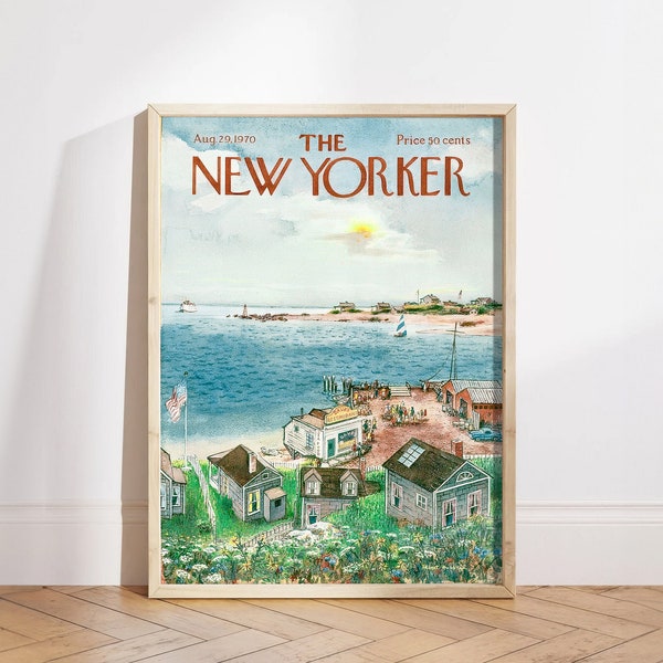 New Yorker Magazine Cover August 29 1970, Coastal Beach Trendy Poster, Retro Wall Art, High Quality Art Print, Vintage Art, READY to FRAME