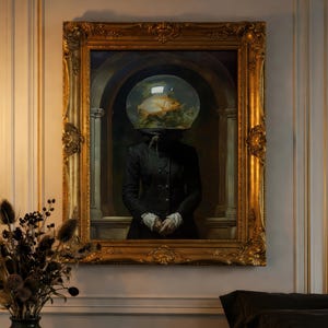 Fish Head Woman Art Print, Victorian Altered Painting Poster