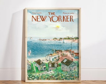 New Yorker Magazine Cover August 29 1970, Coastal Beach Trendy Poster, Retro Wall Art, High Quality Art Print, Vintage Art, READY to FRAME