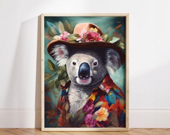 Hawaii Koala Aloha Portrait Moody Animal Painting Unique Art Print