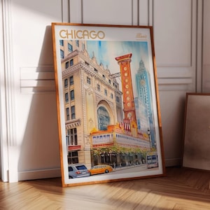 Chicago Illinois Akwarela Podróż Plakat, Świat Podróży Sztuka, Chicago Wall Art, Pokój w Akademiku Dekoracja Ścienna, Prezent Dla Podróżnika