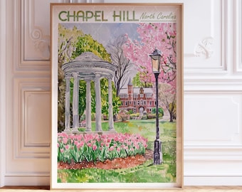 Chapel Hill Watercolor Poster - City Skyline Wall Art - United States Poster - North Carolina Art Print - Pastel Color City Poster