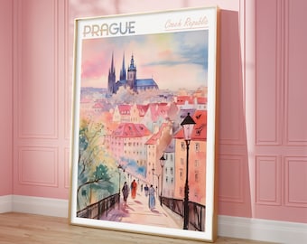 Prague City Watercolor Poster - Czech Republic Travel Art - City Wall Decor - Balkans European Travel Print - Pastel Colors Poster