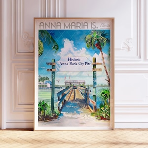 Anna Maria Island Watercolor Travel Poster, World Travel Art, Florida Wall Art, Coastal Wall Decor, Gift For Traveler