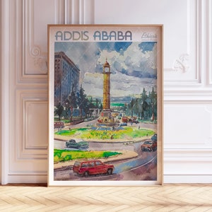 Addis Ababa Watercolor Poster - City Skyline Wall Art - Ethiopia Poster - Africa Art Print - Pastel Color City Poster