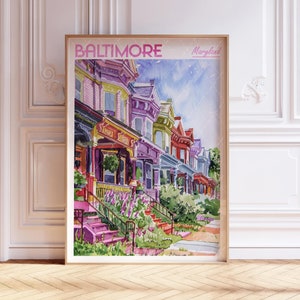 Baltimore Maryland Watercolor Travel Poster, World Travel Art, Maryland Wall Art, USA Travel Wall Art, Gift For Traveler