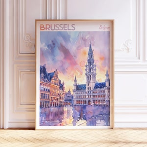 Brussels Watercolor Poster - World Cities Wall Art - Belgium Europe Travel Poster - Printable City Poster - Pastel Colors Travel Poster
