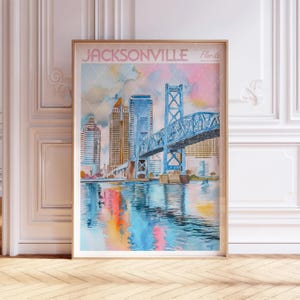 Jacksonville aquarel Art Print - Jacksonville City Print - Florida USA reizen poster - wereldsteden kunst aan de muur - pastelkleuren reizen kunst