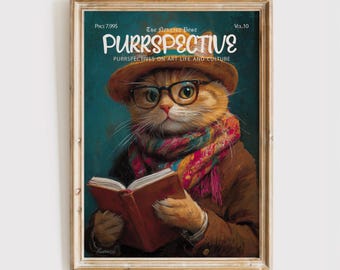 Impresión de portada de revista Purrspective, póster de gato divertido, gato de autor, regalo para amantes de los gatos