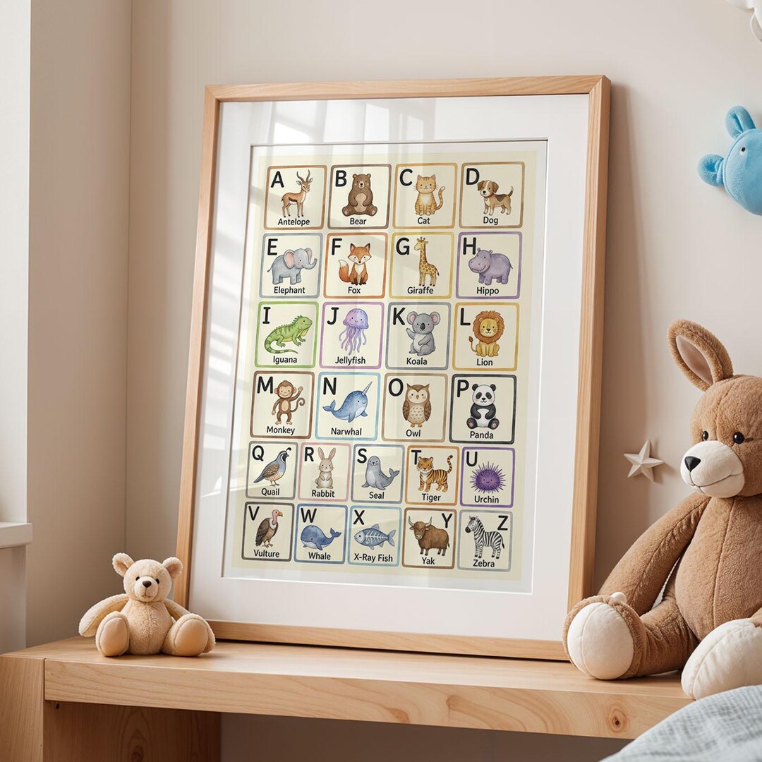 Educational Animal Alphabet Nursery Art A to Z Kid Wall Print Playroom ...