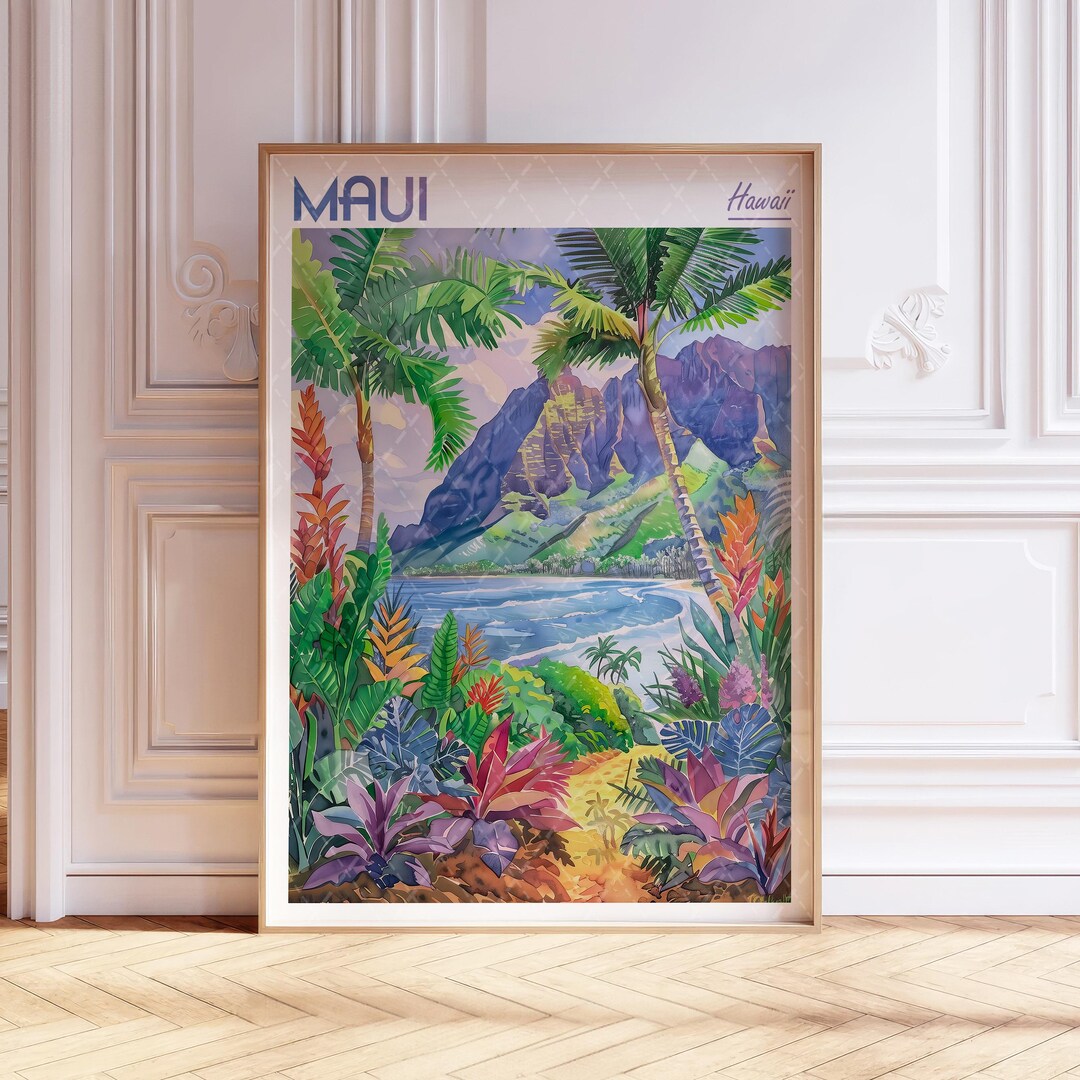 Maui Watercolor Art Print Maui Island Print Hawaii Travel Poster World