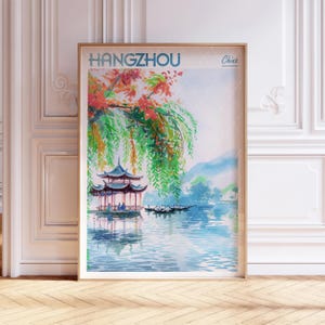 Hangzhou Watercolor Art Print - Shanghai City Print - China Travel Poster - World Cities Wall Art - Pastel Colors Travel Art