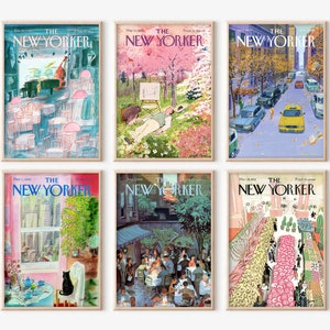 New Yorker Magazine Cover Poster Set Of 6, Trendy Gallery Wall Art, 6 Pieces Colorful Poster Print, Vintage Art READY TO FRAME