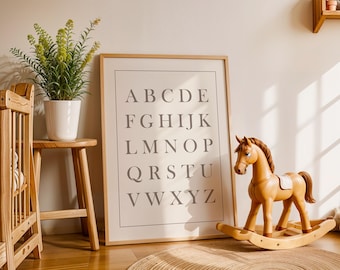 Timeless ABC Print Gender Neutral Nursery Wall Art, Minimalist Alphabet Poster for Kids, Playroom & Montessori Decor