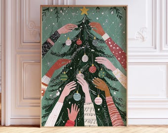 Christmas Tree Illustration Retro Merry Christmas Poster Funny Xmas Home Decor Holiday Gift For Christmas