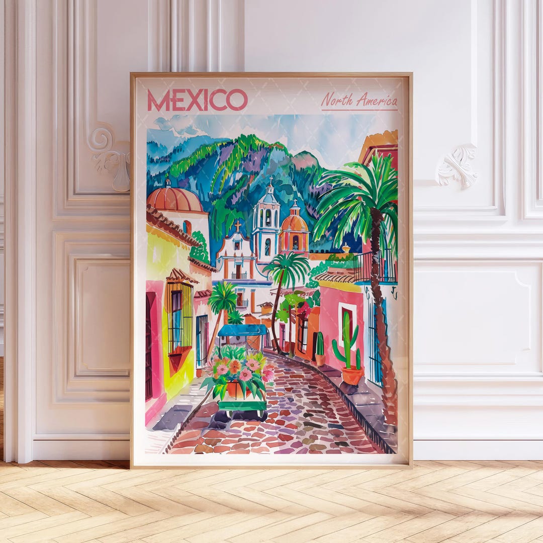 Mexico Watercolor Art Print Mexican City Print Mexico America Travel