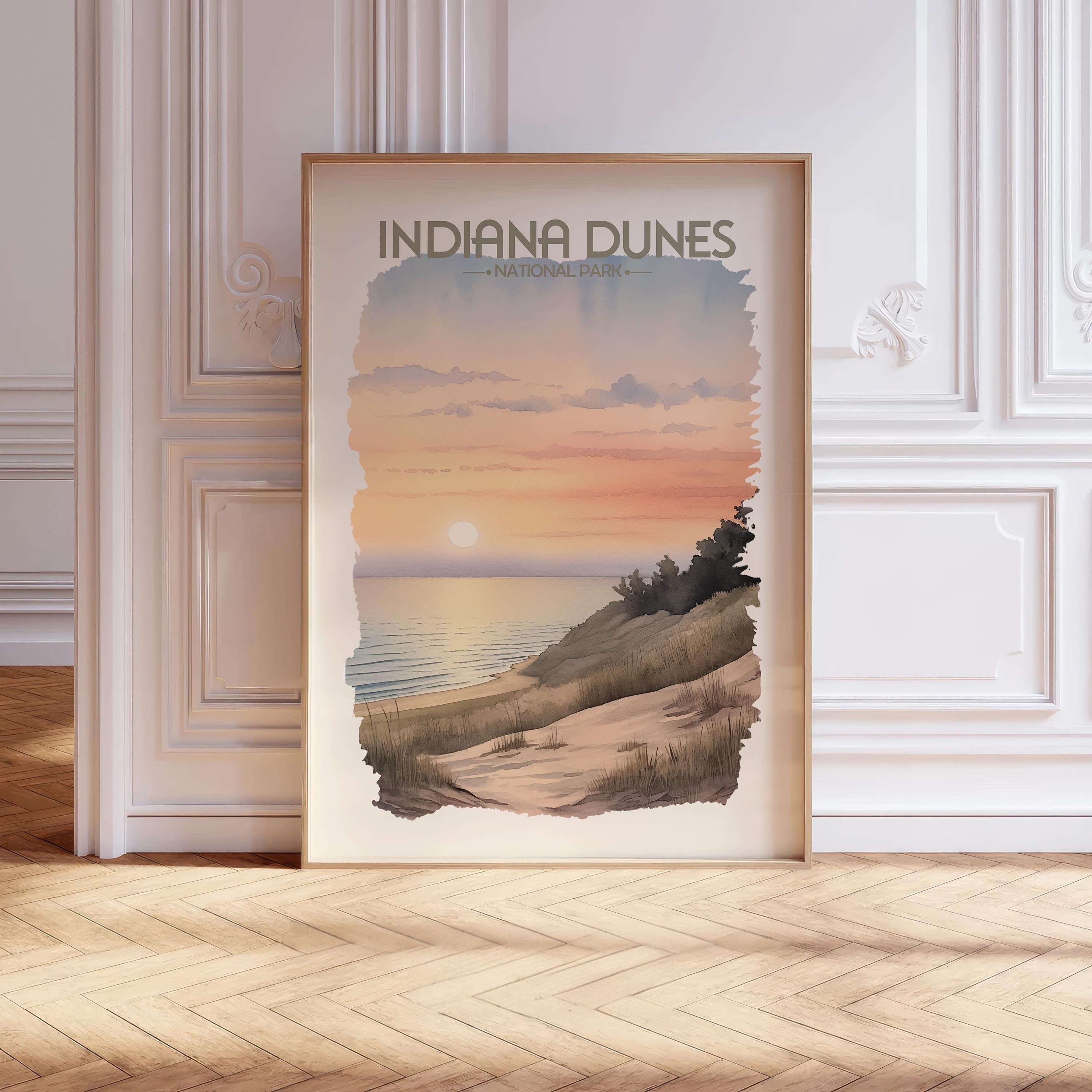 Indiana Dunes National Park Watercolor Travel Poster - US National Parks - Soft Pastel Tones - Colorful Landscape Wall Art