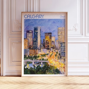 Póster de acuarela de Calgary - Arte mural de Calgary - Póster de viaje a Canadá - Póster imprimible de la ciudad - Póster de viaje en colores pastel