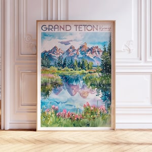 Grand Teton Aquarell Art Print - Grand Teton Nationalpark Druck - Wyoming Reiseplakat - Weltstädte Wandkunst - Pastellfarben