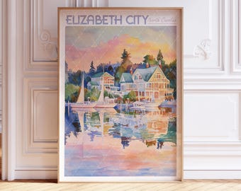 Elizabeth City Watercolor Wall Art - Pasqouank Print - North Carolina Travel Poster - World Cities Wall Art - Pastel Colors Travel Art