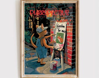 Impresión de portada de revista Purrspective, póster de gato divertido, gato grafiti, regalo para amantes de los gatos