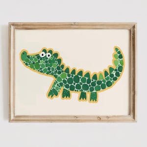 Arte mural de cocodrilo verde, arte para dormitorio infantil, lámina de caimán, decoración para habitación infantil, reptil, descarga digital, animales de la selva