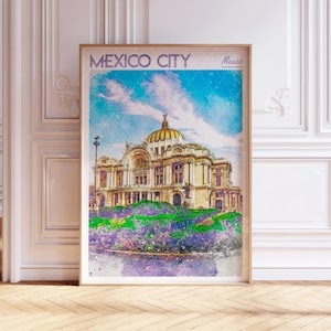 Mexico City Watercolor Art Print - Mexico City Print - Mexico North America Travel Poster - World Cities Wall Art - Pastel Colors Travel Art