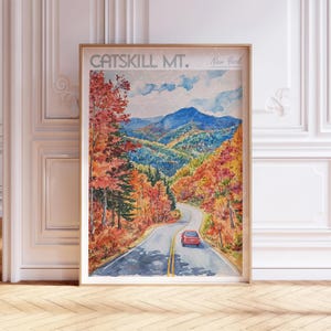 Stampa artistica ad acquerello dei monti Catskill - Stampa Catskills - Poster di viaggio di New York - Arte murale delle città del mondo - Arte di viaggio con colori pastello