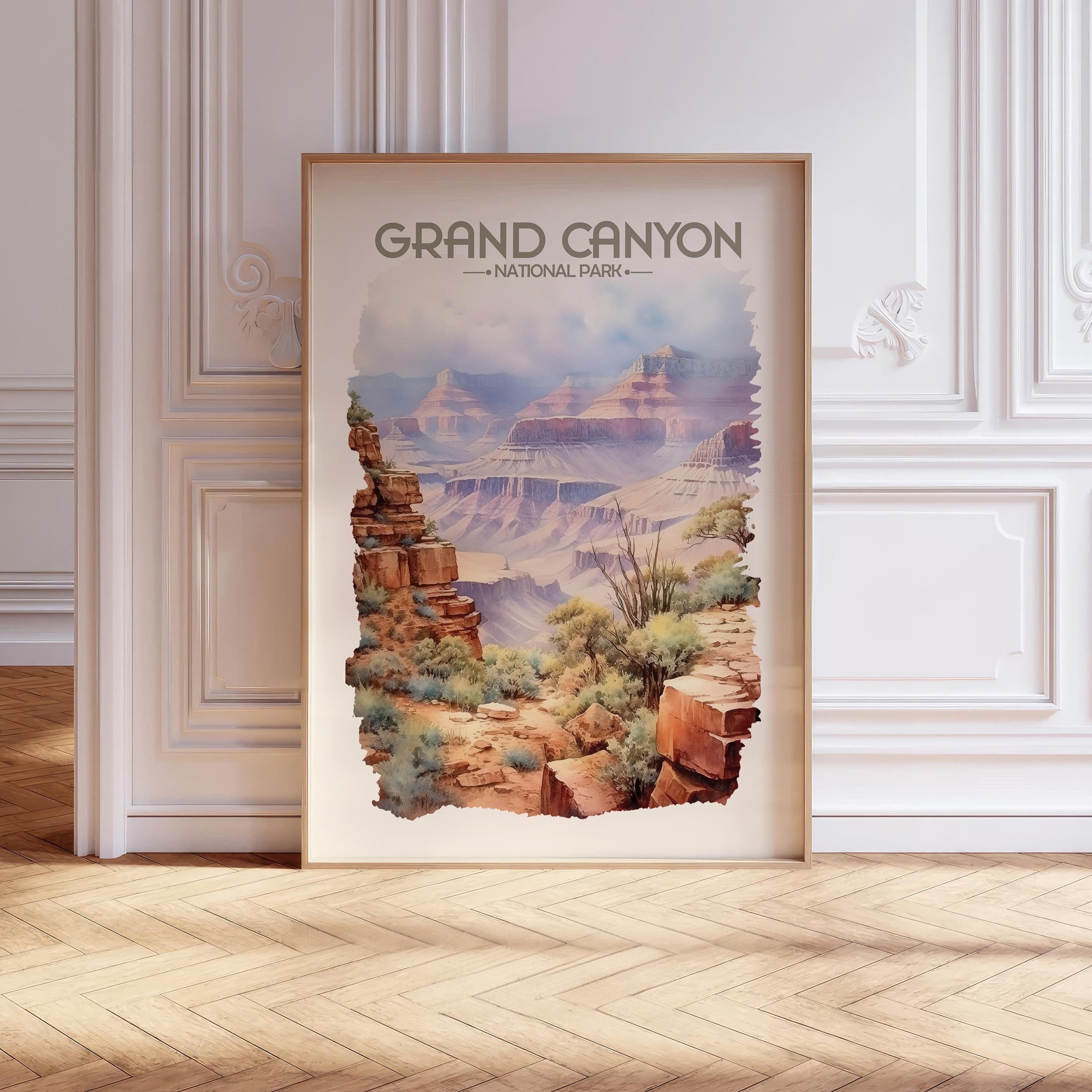 Grand Canyon National Park Watercolor Travel Poster - US National Parks - Soft Pastel Tones - Colorful Landscape Wall Art