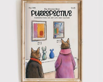 Impresión de portada de revista Purrspective, póster de gato divertido, marcas de leche para gatos, regalo para amantes de los gatos