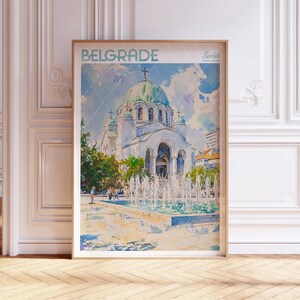 Póster de acuarela de Belgrado - Arte mural de ciudades del mundo - Póster de viaje de Serbia - Póster de ciudad imprimible - Póster de viaje en colores pastel