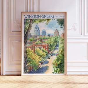 Winston Salem Watercolor Poster - Winston Salem Wall Art - North Carolina Travel Poster - Printable City Poster - Pastel Color Travel Poster