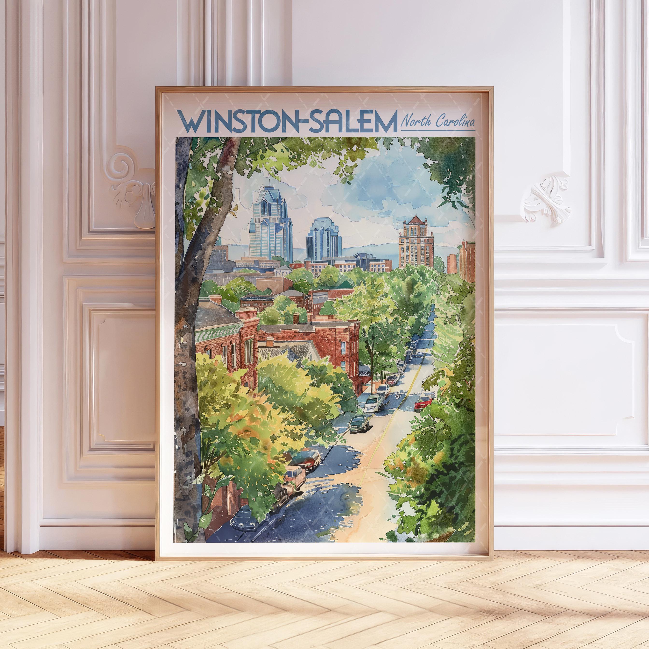 Winston Salem Watercolor Poster - Winston Salem Wall Art - North Carolina Travel Poster - Printable City Poster - Pastel Color Travel Poster