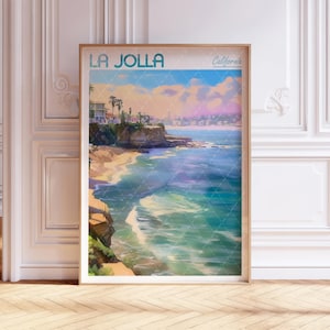 La Jolla Watercolor Art Print - San Diego City Print - California USA Travel Poster - World Cities Wall Art - Pastel Colors Art