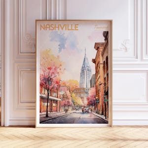 Nashville Watercolor Art Print - Nashville City Print - Tennessee USA Travel Poster - World Cities Wall Art - Pastel Colors Travel Art