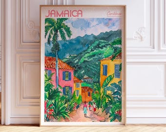 Jamaica Watercolor Art Print - Jamaica Tropical Print -  Caribbean Island Travel Poster - World Cities Wall Art - Pastel Colors Travel Art