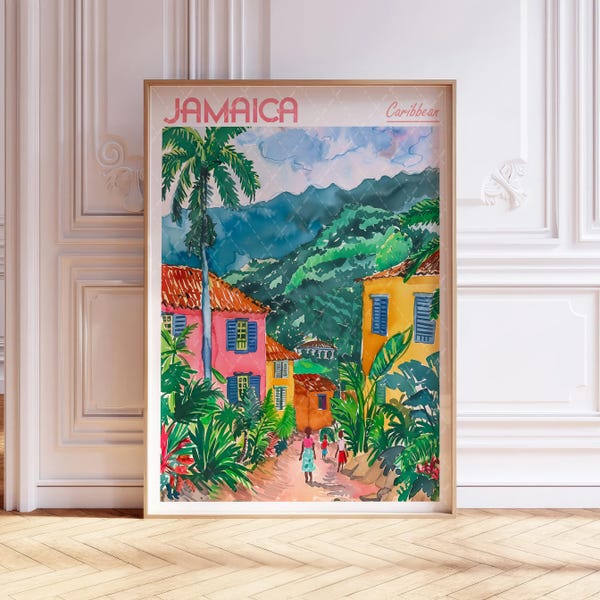 Jamaica Watercolor Art Print - Jamaica Tropical Print -  Caribbean Island Travel Poster - World Cities Wall Art - Pastel Colors Travel Art