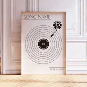 Custom Vinyl Lyrics Print, Personalised Music Poster, Customizable Music Gift, Wedding or Anniversary Gift, Custom Song Lyrics Print