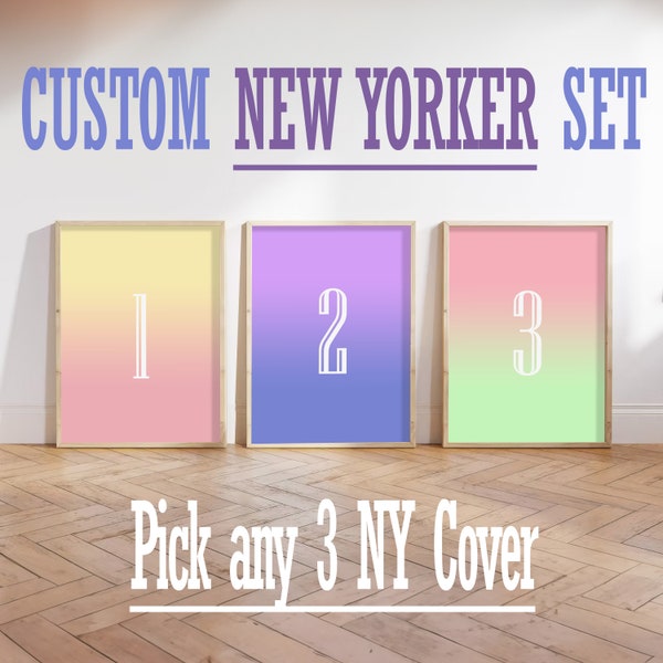 Custom New Yorker Cover Print Wall Art Set of 3, Trendy Gallery Wall Art Poster Personalized Magazine Poster Set 3