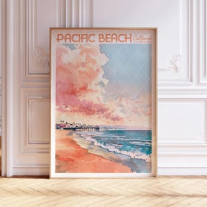 Pacific Beach Watercolor Art Print - San Diego Print -  California USA Travel Poster - World Cities Wall Art - Pastel Colors Travel Art